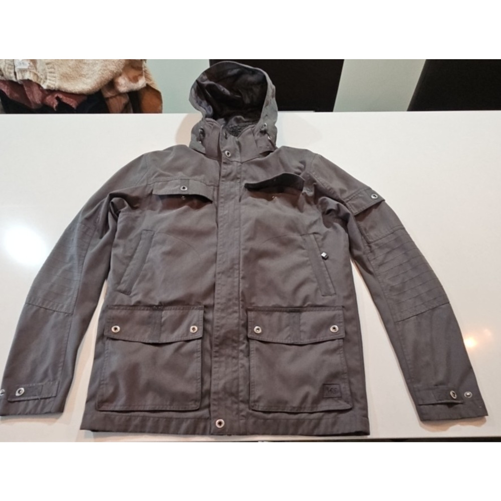REI Men's Small Grey Fleece Lined Double Closure Jacket with hood